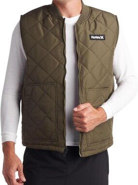 Hurley Mens Green Quilted Water Resistant Malone Sherpa Lined Jacket Vest Size S
